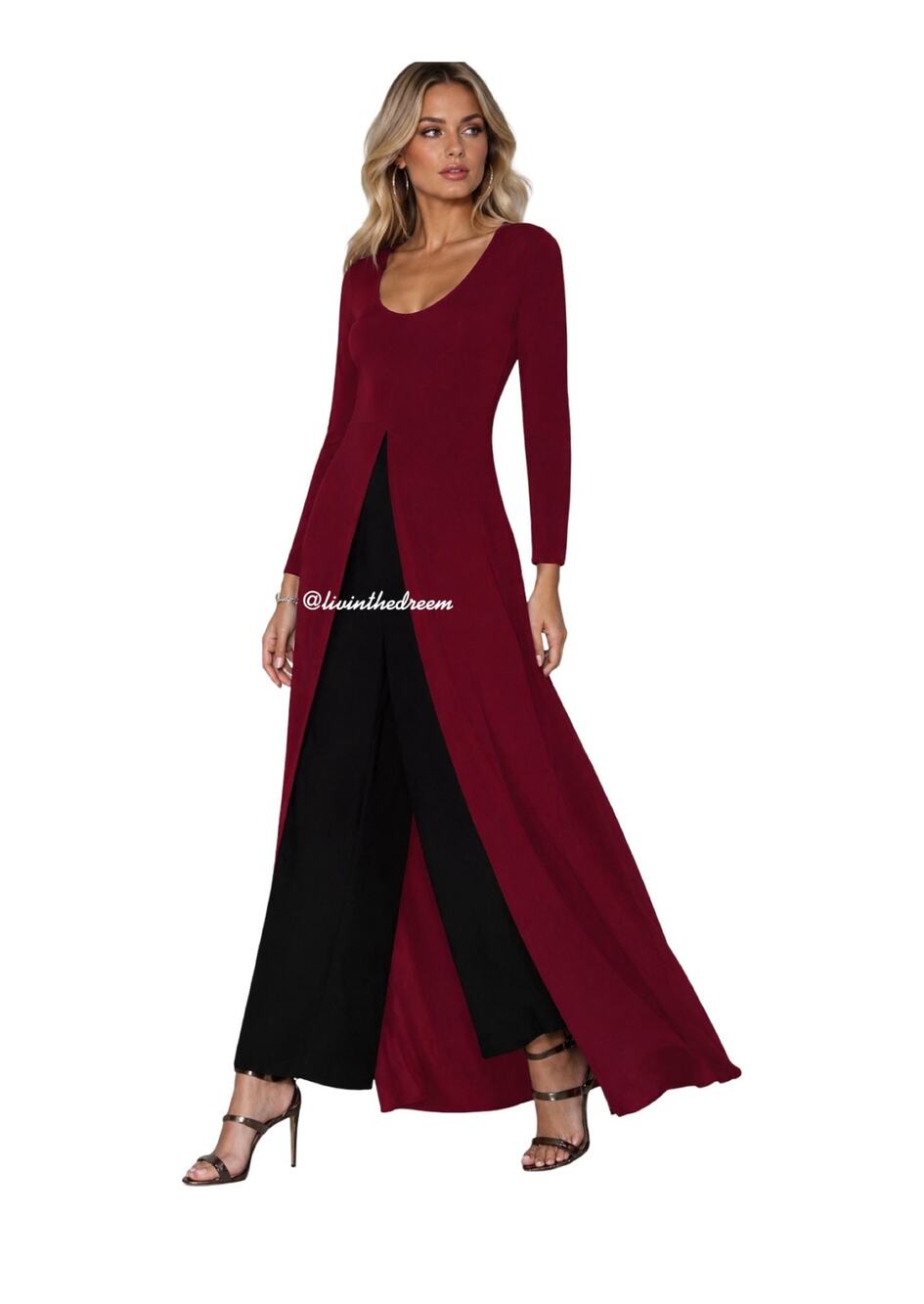 #T74 VenusTrendy Jersey Long Tunic Shirt High Slit Open Front $49